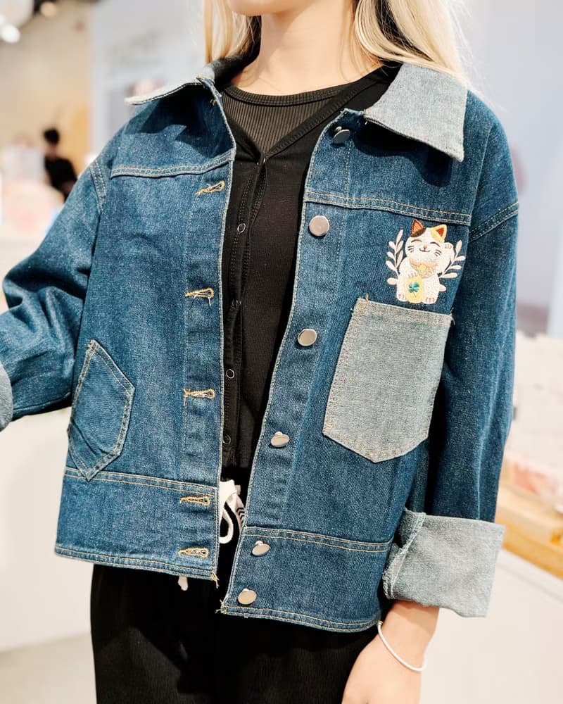 SHUKI 刺繡 招財貓繡花 牛仔褸外套