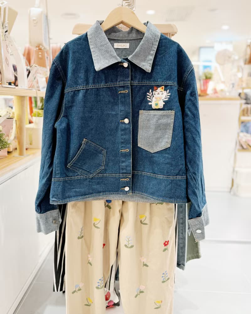 SHUKI 刺繡 招財貓繡花 牛仔褸外套