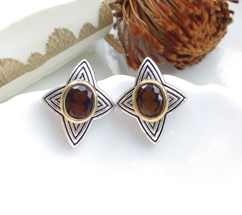 Vintage Jewelry 西洋古董飾品 AVON 立體十字星 冷色調 針式耳環
