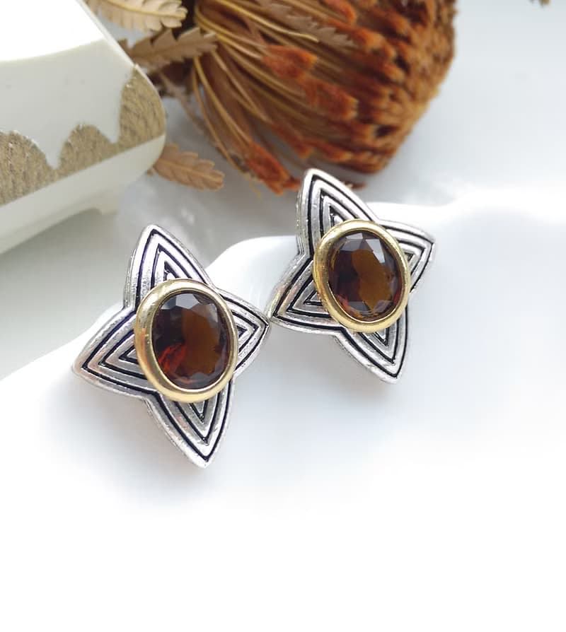 Vintage Jewelry 西洋古董飾品 AVON 立體十字星 冷色調 針式耳環