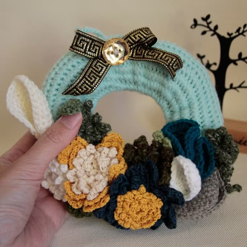 手鉤毛線 耶誕禮物 裝飾 聖誕花圈 聖誕禮物 蒂芬妮天青 節慶布置