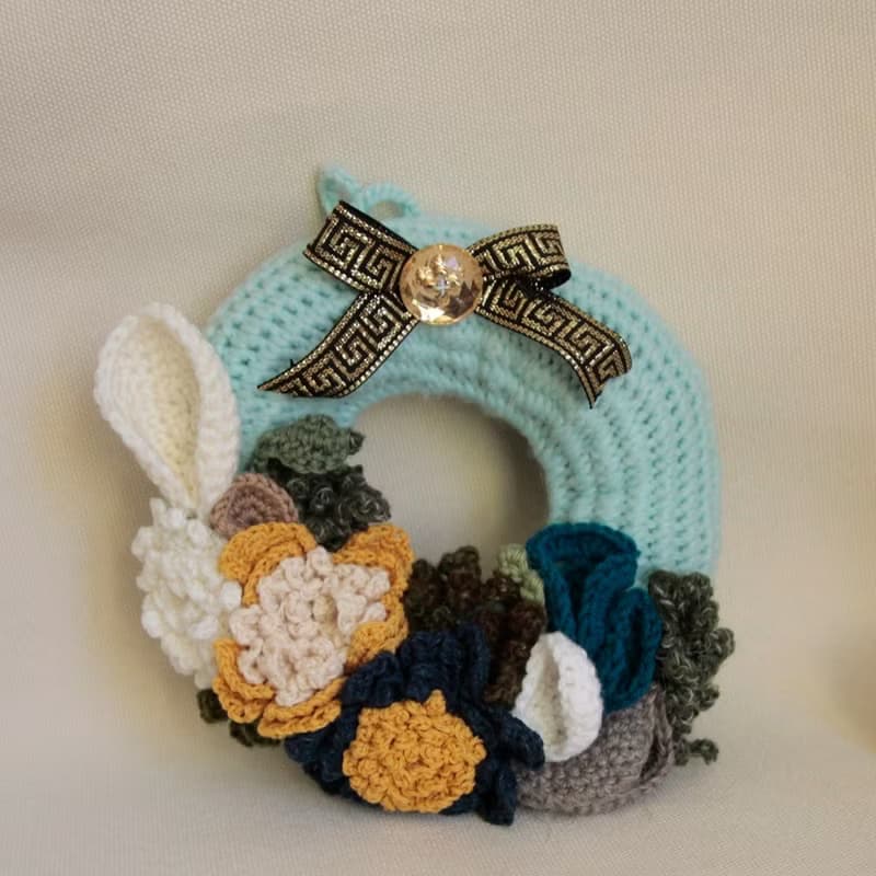 手鉤毛線 耶誕禮物 裝飾 聖誕花圈 聖誕禮物 蒂芬妮天青 節慶布置