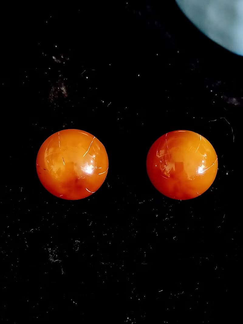 vintage jewelry Trifari 簡約琥珀色半球形 夾式耳環