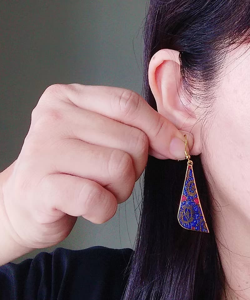 Vintage Jewelry 西洋古董飾品 景泰藍 紫底花卉 耳勾 針式耳環