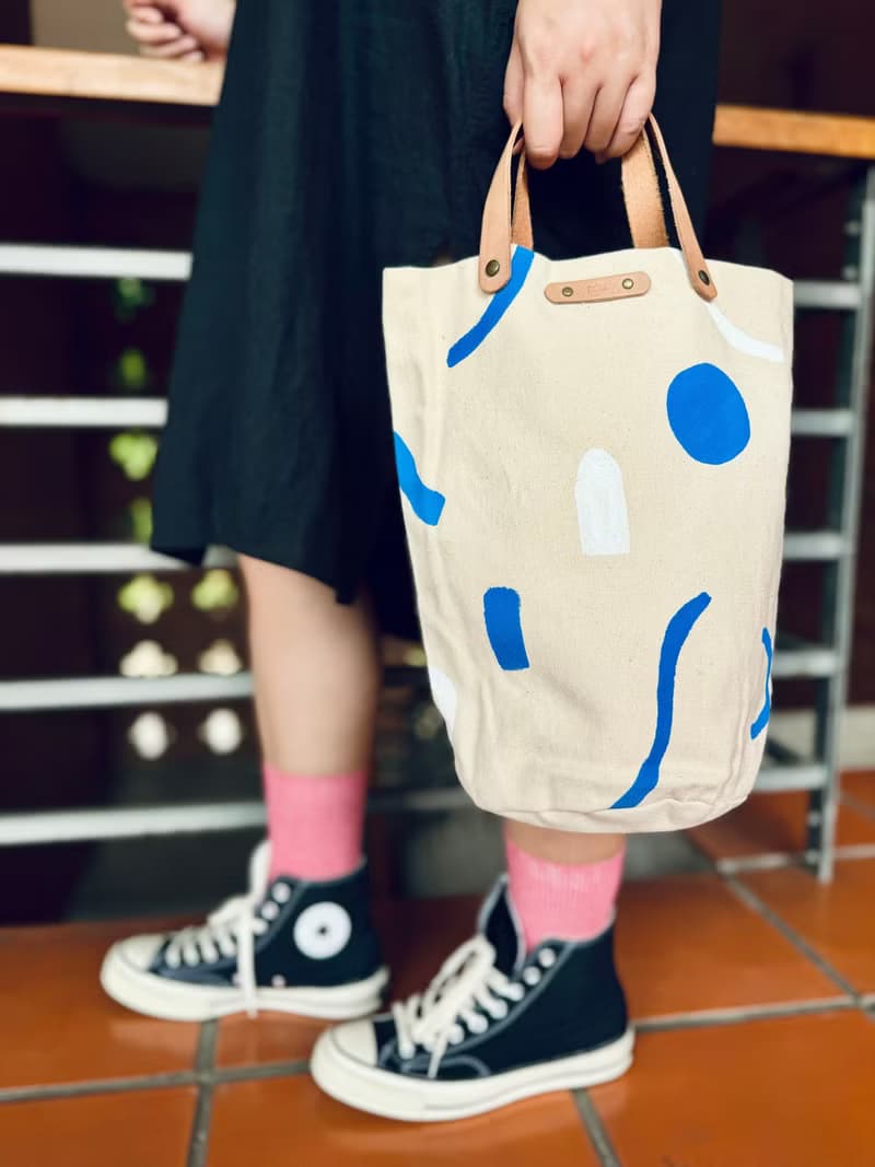 原色 手工真皮全棉帆布袋 圖案 手提包 水桶包 帆布包 手袋 手提