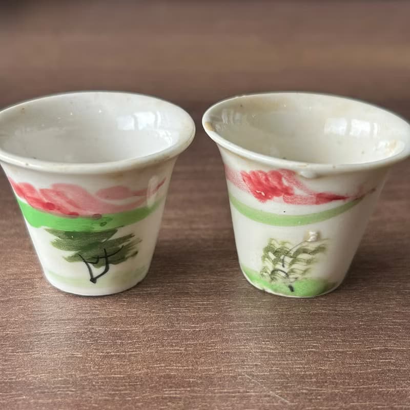 中國 清三代粉彩手繪功夫小杯│手繪古樸一口杯 民窯燒製