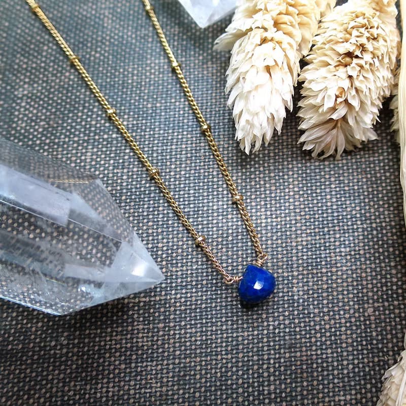 VIIART。青金色淚珠。高品質青金石鍍古金黃銅項鍊