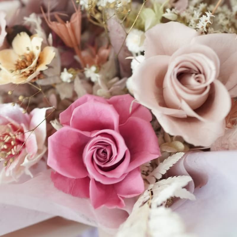 永生玫瑰花束－奶茶粉紅