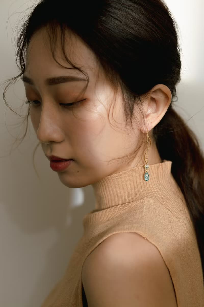 六芒星水晶曲線耳線耳環-湖水藍