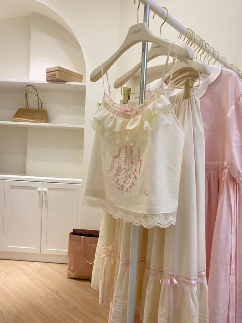 法式少女 蝴蝶結刺繡  復古吊帶內搭