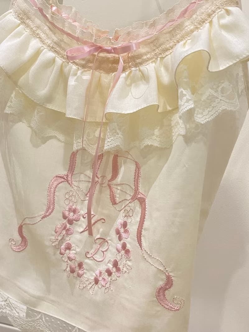 法式少女 蝴蝶結刺繡  復古吊帶內搭