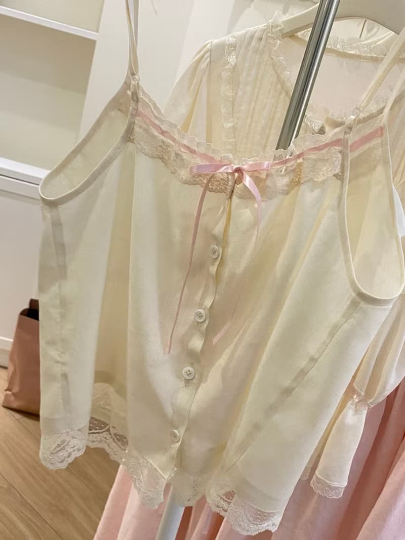 法式少女 蝴蝶結刺繡  復古吊帶內搭