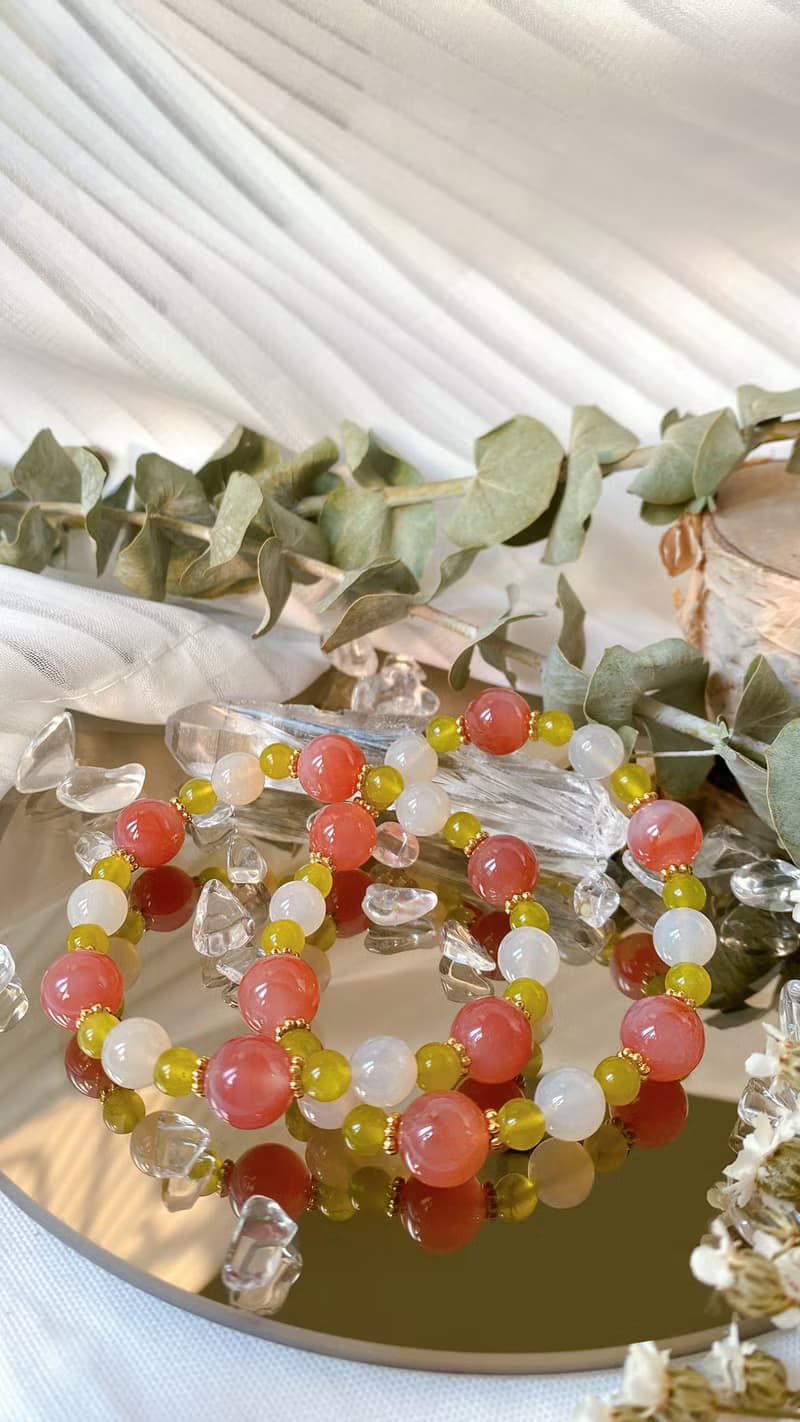 夏日扶桑花||緋紅瑪瑙/粉紅瑪瑙/青提奶蓋/水晶手鍊