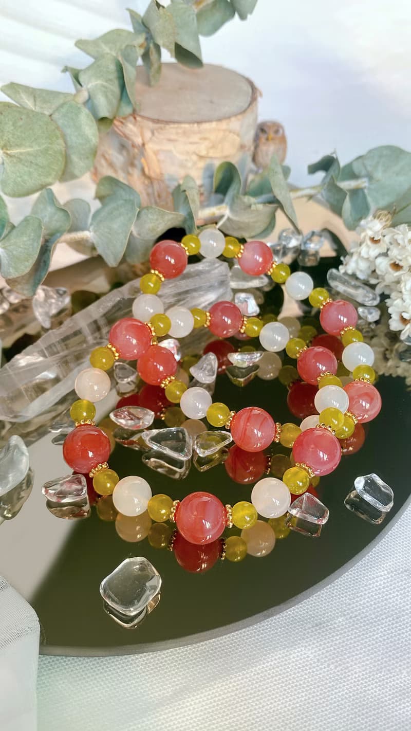 夏日扶桑花||緋紅瑪瑙/粉紅瑪瑙/青提奶蓋/水晶手鍊