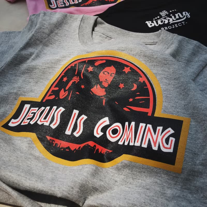 粉紅【侏羅紀耶穌】耶穌再來 小孩 兒童 短袖衣服 T-Shirt