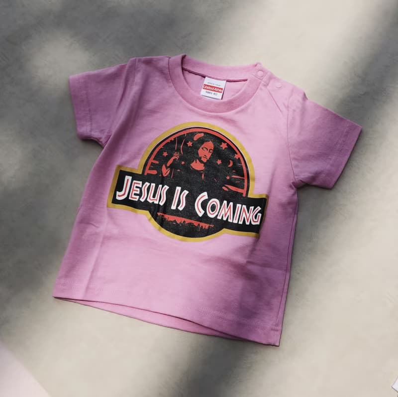 粉紅【侏羅紀耶穌】耶穌再來 小孩 兒童 短袖衣服 T-Shirt