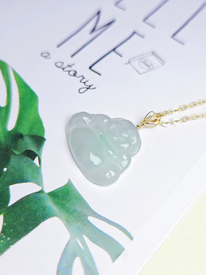 招財|18k金冰晴飄翠佛公|緬甸翡翠糯冰晴小佛公18mm18k真鑽吊墜