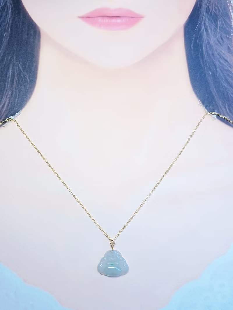 招財|18k金冰晴飄翠佛公|緬甸翡翠糯冰晴小佛公18mm18k真鑽吊墜