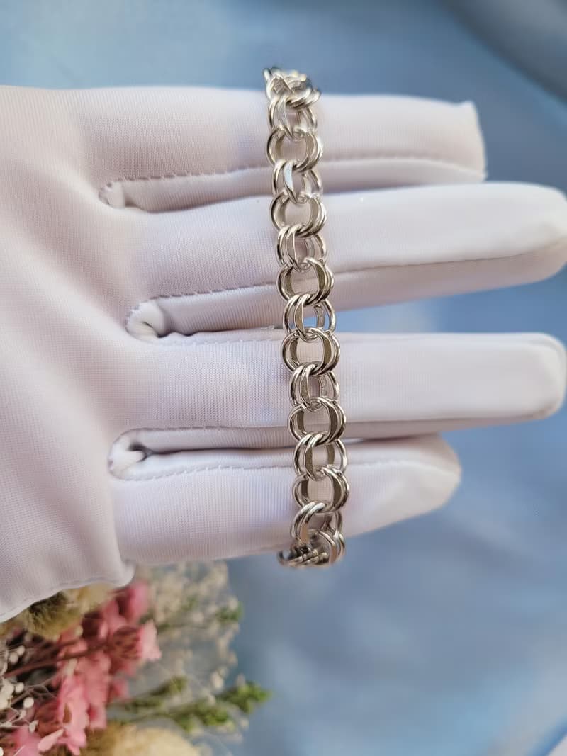 美國西洋古董飾品/ 純銀STERLING雙圈銜接安全鏈扣手鍊
