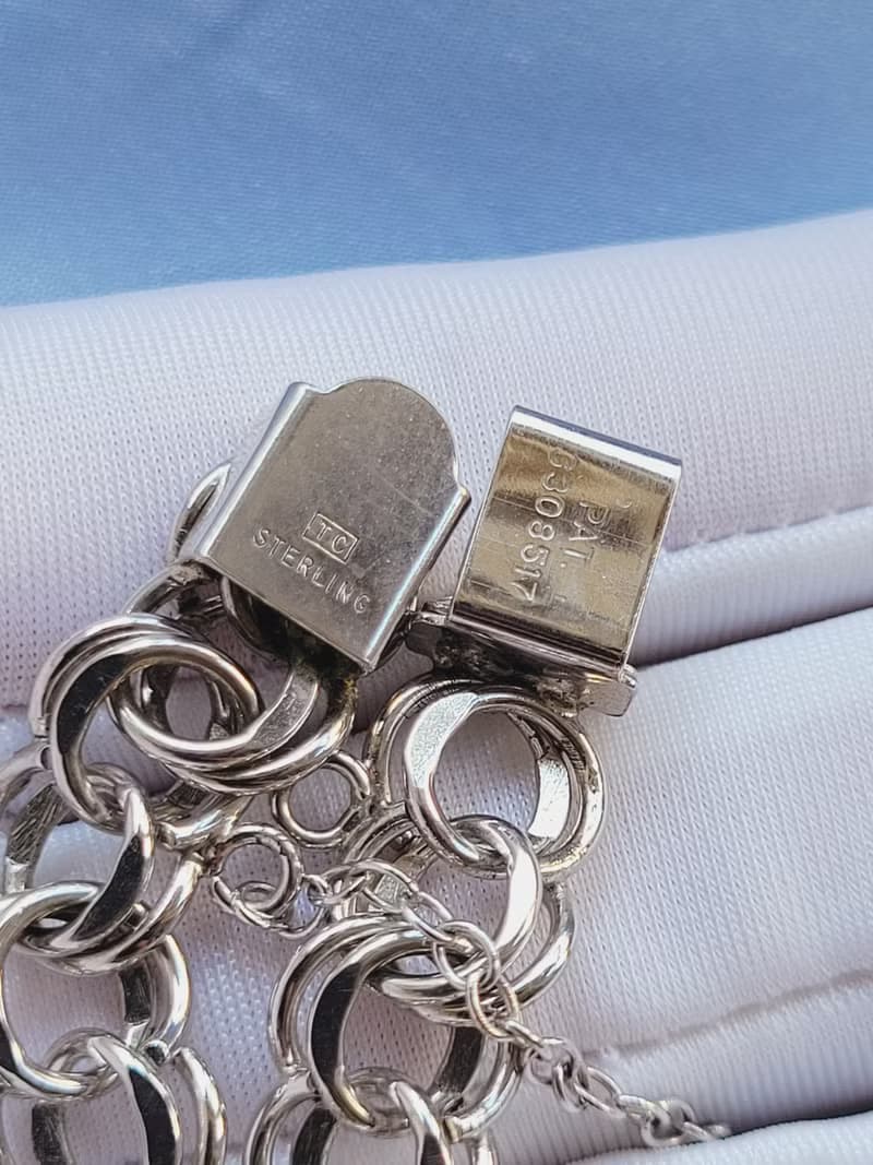 美國西洋古董飾品/ 純銀STERLING雙圈銜接安全鏈扣手鍊