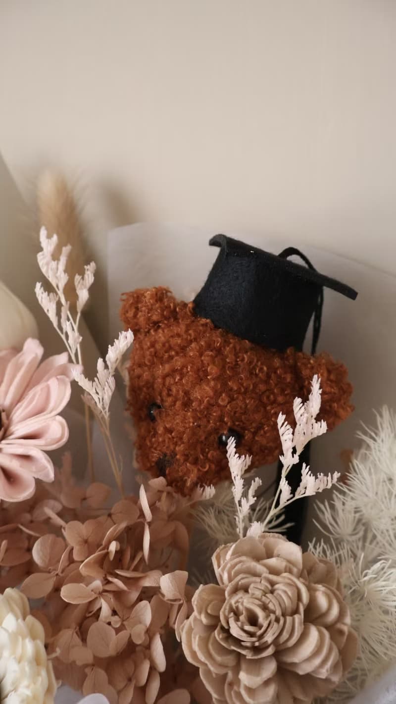 畢業熊花束 水藍太陽花花束 向日葵 生日 週年 畢業禮物 老師禮物