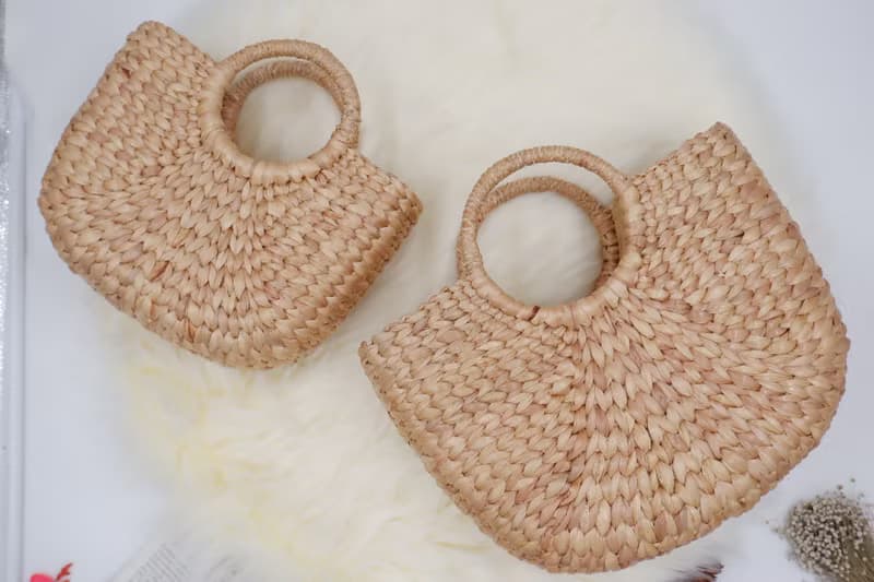 Woven bag with pom poms, handbag, wedding gift bag for the beach women's handbags