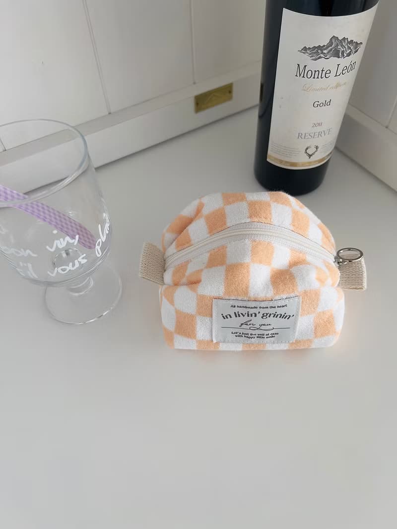 terry checker pouch S_apricot