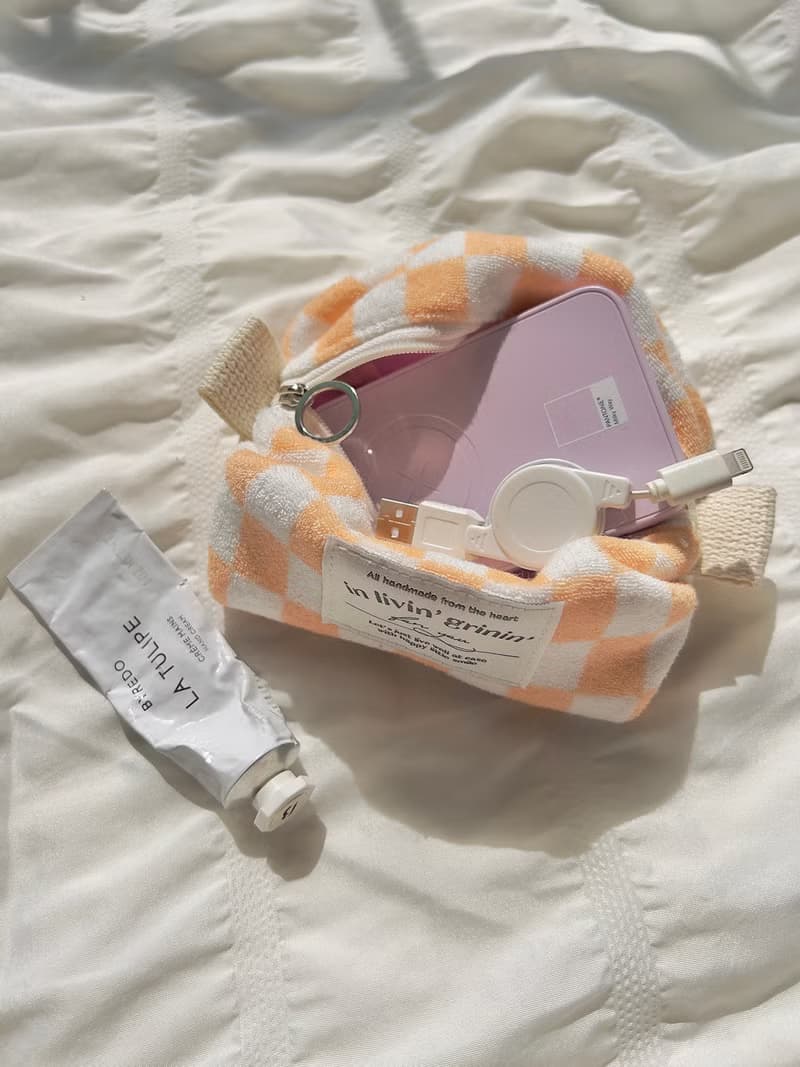 terry checker pouch S_apricot