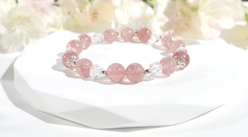 天然草莓粉晶 - 白水晶手鍊