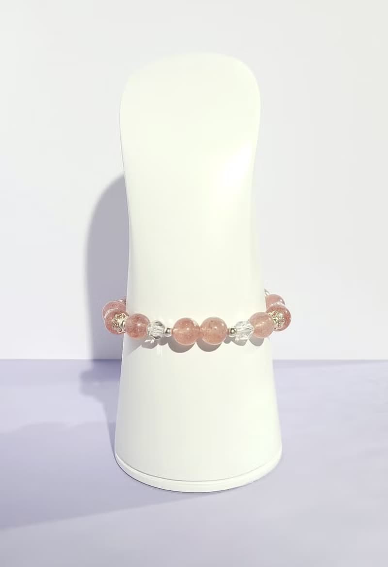 天然草莓粉晶 - 白水晶手鍊