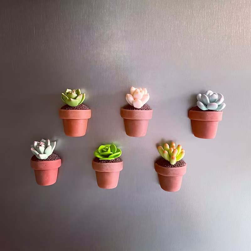 迷你多肉植物盆栽磁鐵_共6款。仿真黏土多肉植物