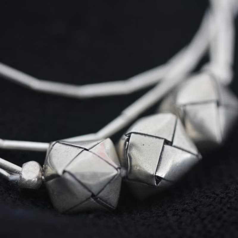 Handmade Silver Bracelet with Woven Silver Cubes (B0006)