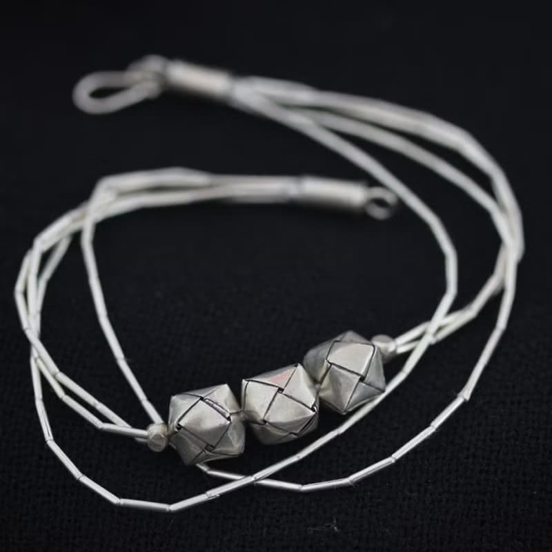 Handmade Silver Bracelet with Woven Silver Cubes (B0006)