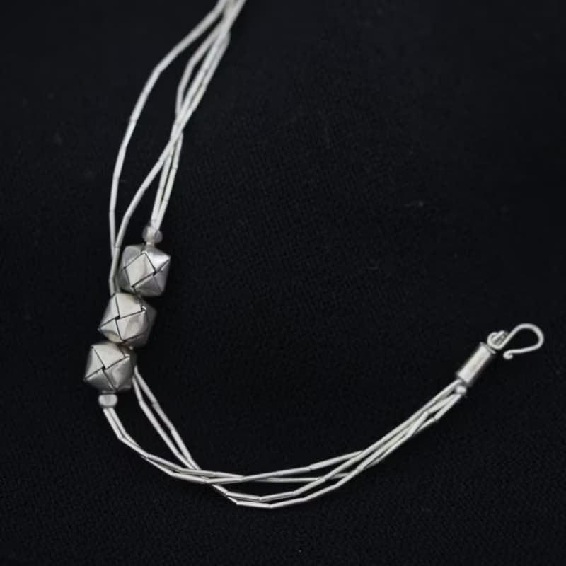 Handmade Silver Bracelet with Woven Silver Cubes (B0006)