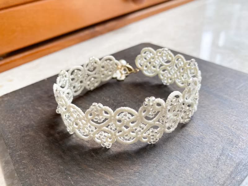 精緻手工梭織米白手錬 Tatting Bracelet 手鏈 手鍊 手環 梭織
