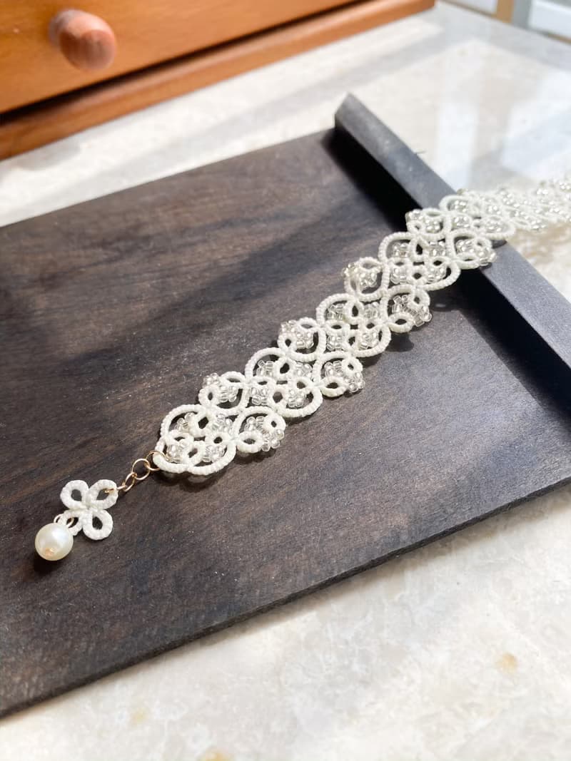 精緻手工梭織米白手錬 Tatting Bracelet 手鏈 手鍊 手環 梭織