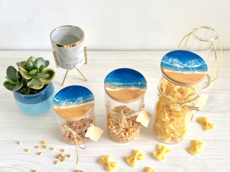 Glass Jar, Resin Ocean Painting, Wedding Gift, Home Gift