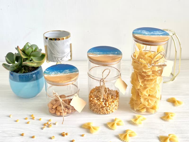 Glass Jar, Resin Ocean Painting, Wedding Gift, Home Gift