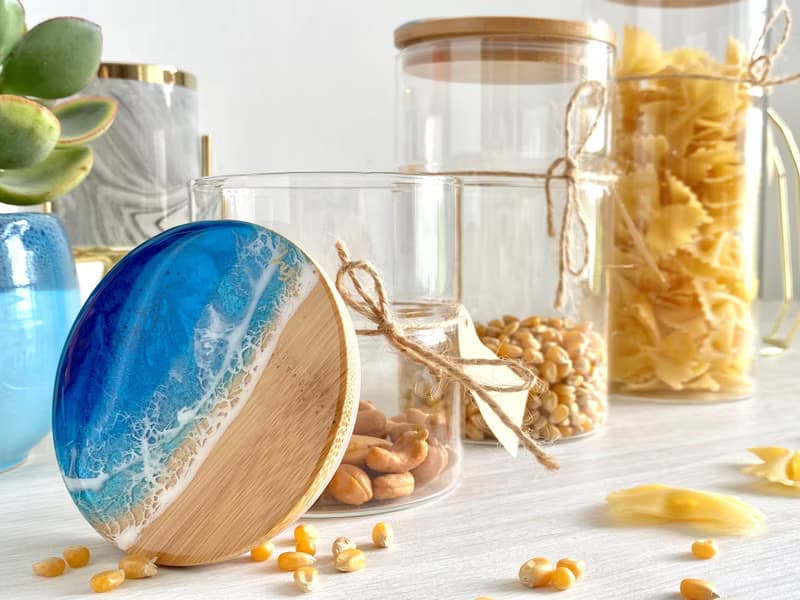 Glass Jar, Resin Ocean Painting, Wedding Gift, Home Gift