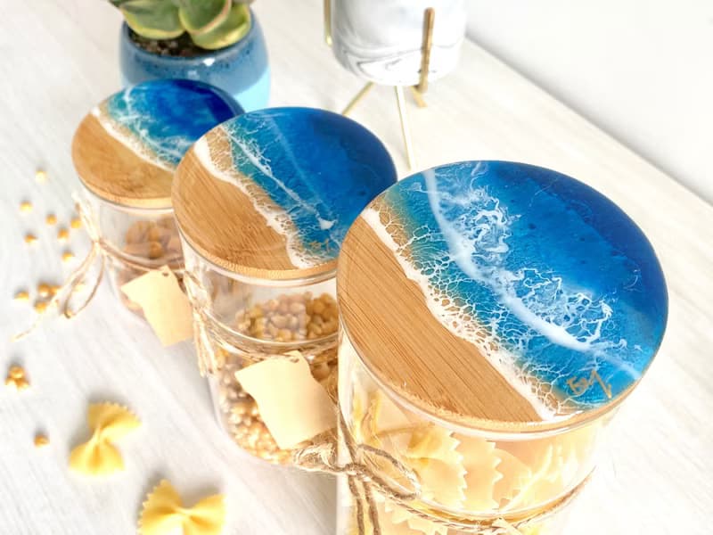 Glass Jar, Resin Ocean Painting, Wedding Gift, Home Gift