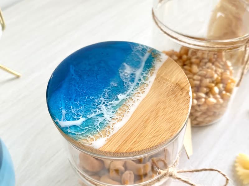 Glass Jar, Resin Ocean Painting, Wedding Gift, Home Gift