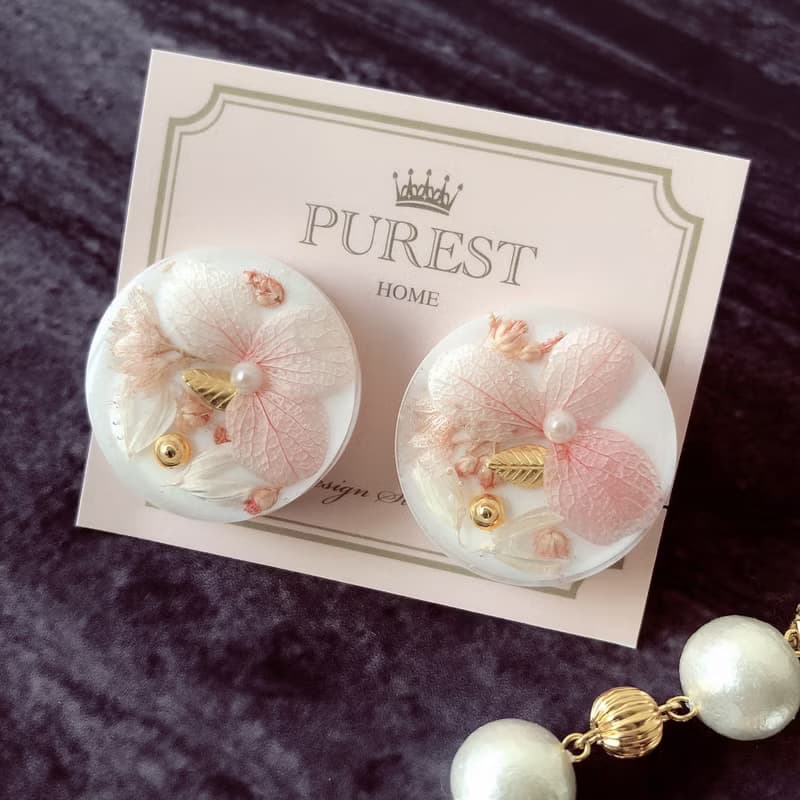 PUREST HOME 典雅女神の棉珍珠不凋花(可拆式)垂墜耳環/附禮盒