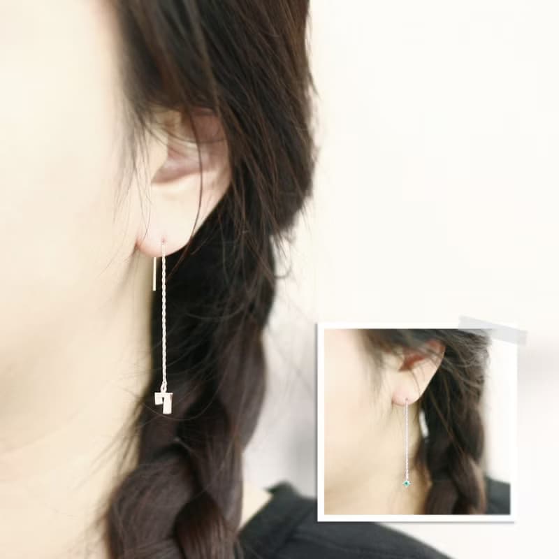 数字 & 8月 誕生石 ペリドット チェーン ピアス シルバー925