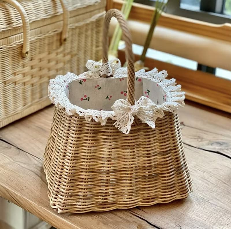 方底籃編織籐編手袋