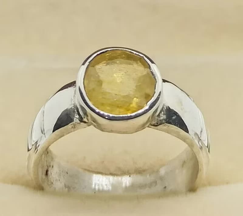 Natural Round Cut 5 Carat Stone Yellow Sapphire Sterling Silver 925 Srilankan