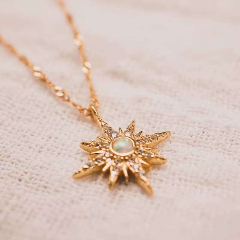 星光四射蛋白石項鍊 - 14K注金 - 歐美項鏈 - 金色項鏈