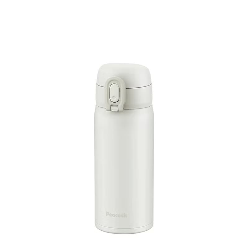 【孔雀Peacock】350ML 不鏽鋼保溫杯 鎖扣式彈蓋 直飲口設計-白