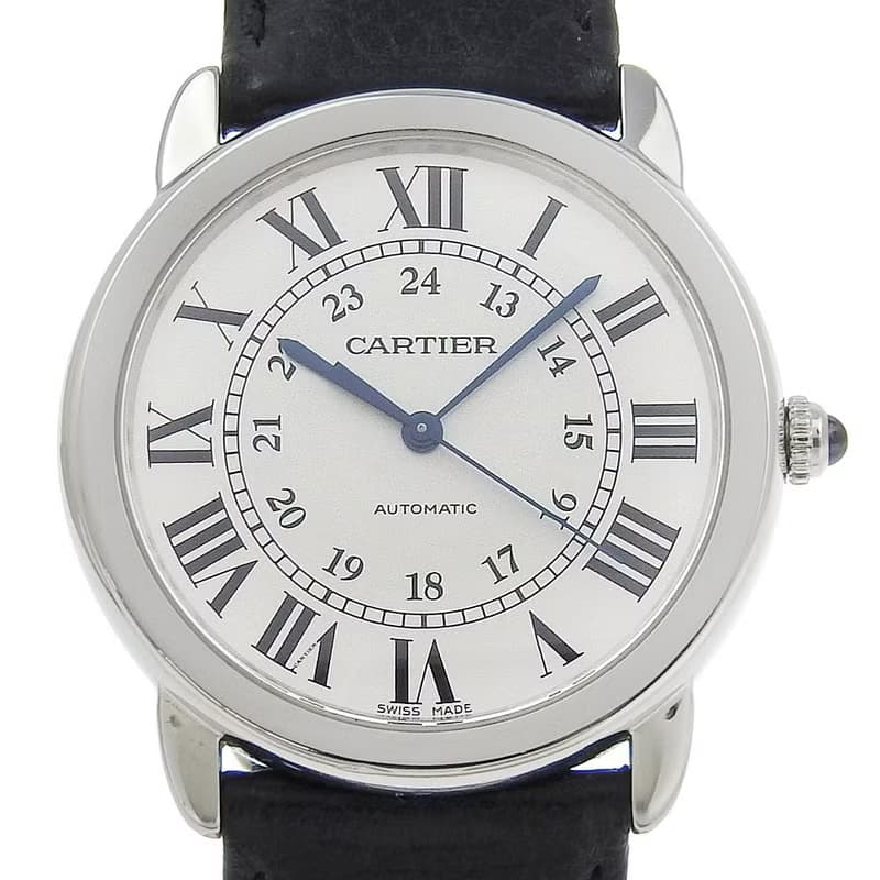 【日本直送】カルティエ CARTIER ロンドソロ 腕時計 WSRN0021 SS × 型押しレザー 自動巻き シルバー文字盤 メンズ【中古】
