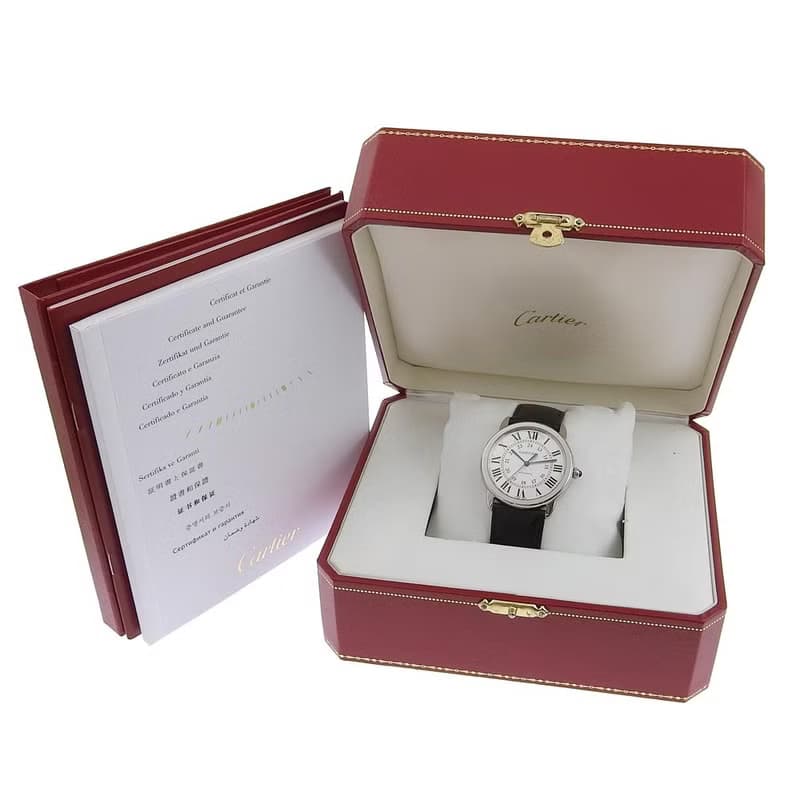 【日本直送】カルティエ CARTIER ロンドソロ 腕時計 WSRN0021 SS × 型押しレザー 自動巻き シルバー文字盤 メンズ【中古】