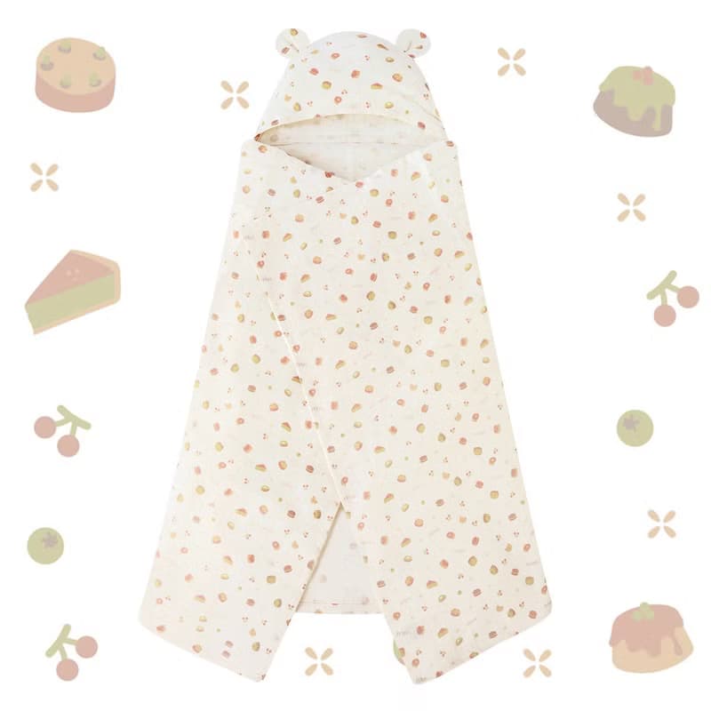 【SISSO有機棉】甜櫻桃開心果二重織連帽紗布巾